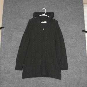 The Irish Store Cardigan Womens L Dark Gray 100% Merino Wool Zip Hooded